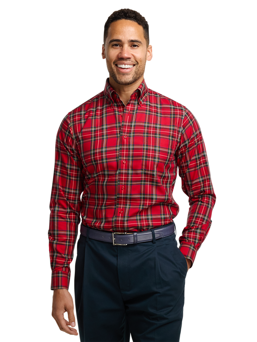 Alternate Shot of Men's Red Plaid Shirts No Trim Detail