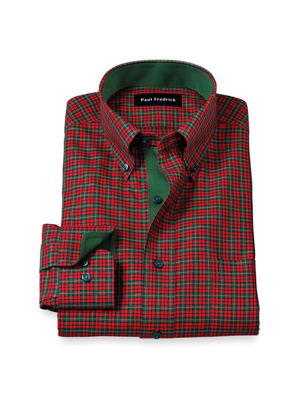 Comfort Stretch Non-Iron Plaid Dress Shirt With Contrast Trim - Red/green Slim Fit / 16 / 33 Comfort Stretch Non-Iron Plaid Dress Shirt With Contrast Trim - Red/green Slim Fit / 16 / 33