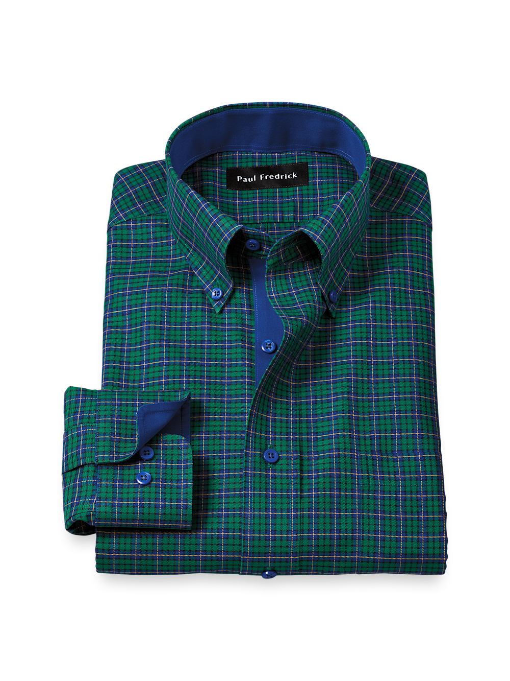 Comfort Stretch Non-Iron Plaid Dress Shirt With Contrast Trim - Green/blue Tailored Fit / 16 / 34 Comfort Stretch Non-Iron Plaid Dress Shirt With Contrast Trim - Green/blue Tailored Fit / 16 / 34