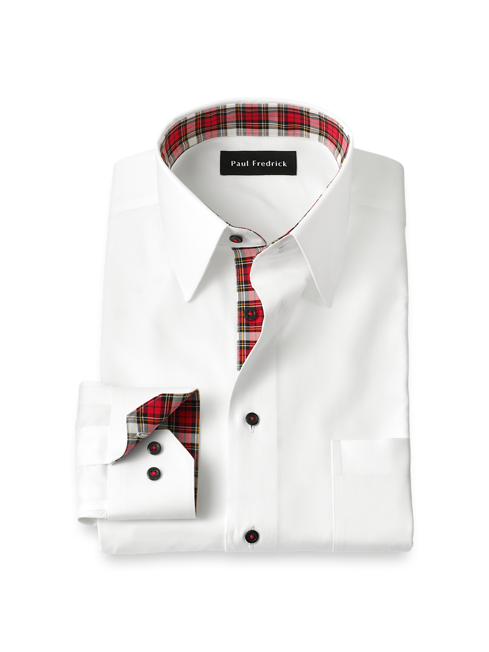 Product Image of Comfort Stretch Non-iron Solid Dress Shirt With Contrast Trim-White Multi