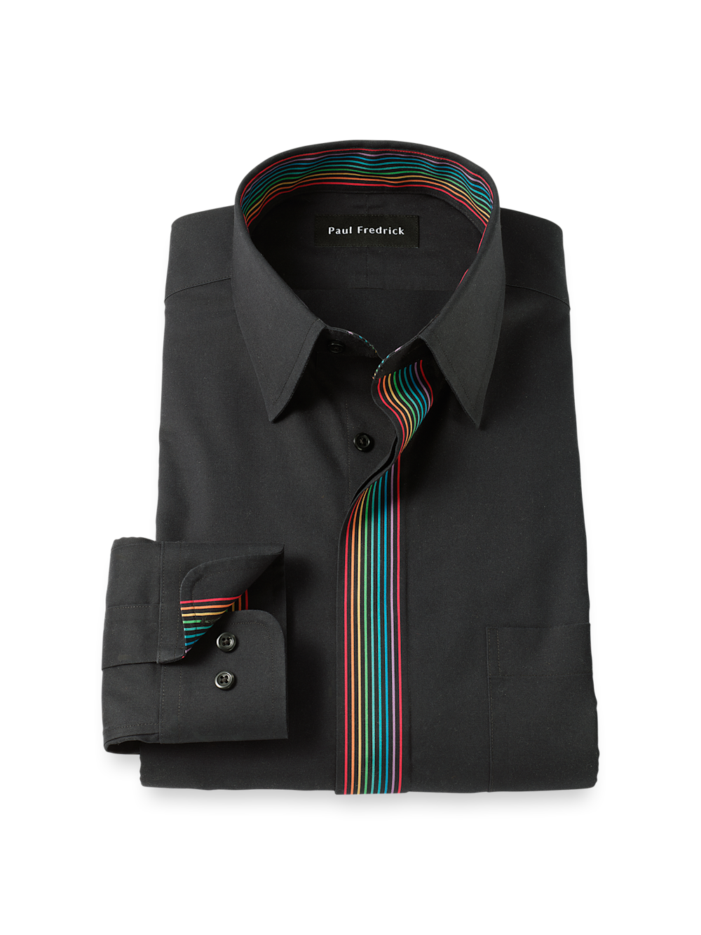 Comfort Stretch Non-Iron Solid Dress Shirt With Contrast Trim - Black Multi Classic Fit / 16.5 / 33 Comfort Stretch Non-Iron Solid Dress Shirt With Contrast Trim - Black Multi Classic Fit / 16.5 / 33