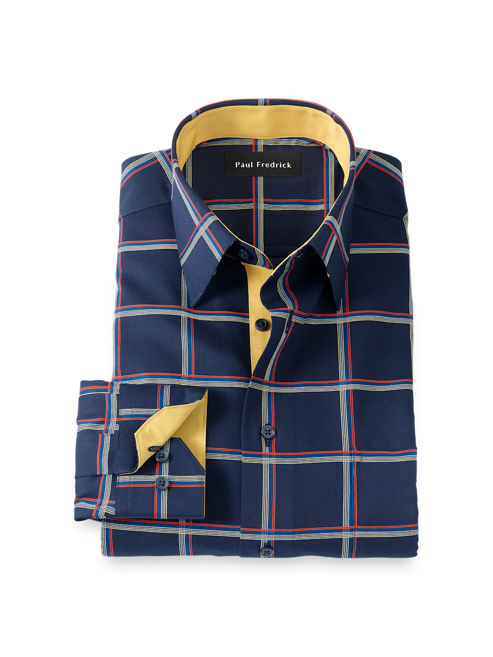 Product Image of Comfort Stretch Non-iron Check Dress Shirt With Contrast Trim-Navy Multi
