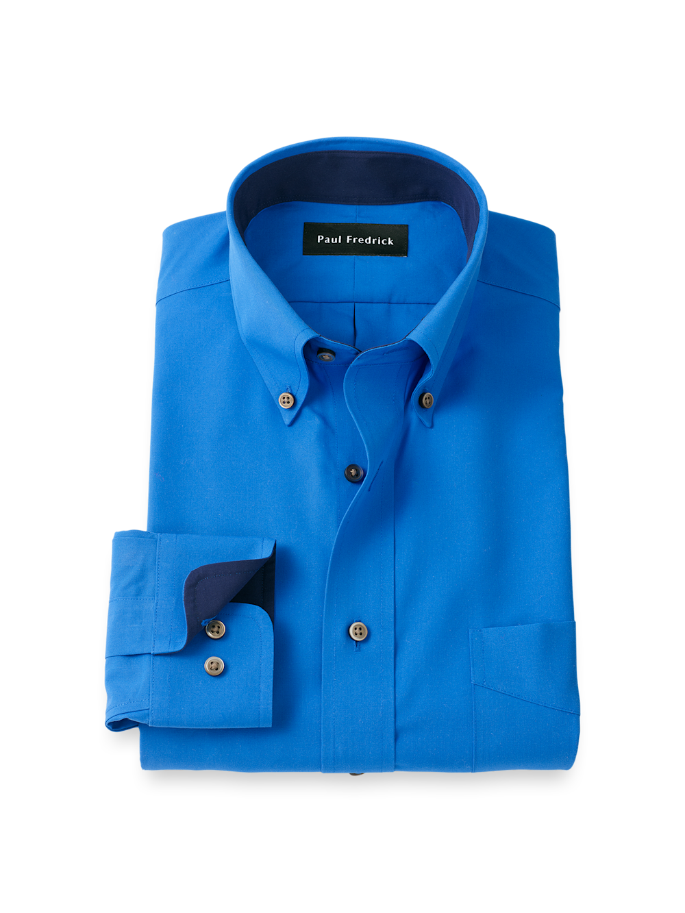 Non-Iron Cotton Solid Dress Shirt With Contrast Trim - Cobalt Classic Fit / 22 / 37 Non-Iron Cotton Solid Dress Shirt With Contrast Trim - Cobalt Classic Fit / 22 / 37