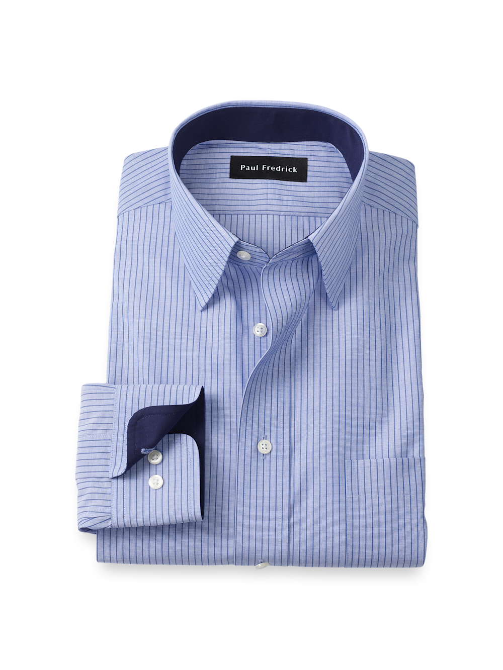 Non-Iron Cotton Stripe Dress Shirt With Contrast Trim
