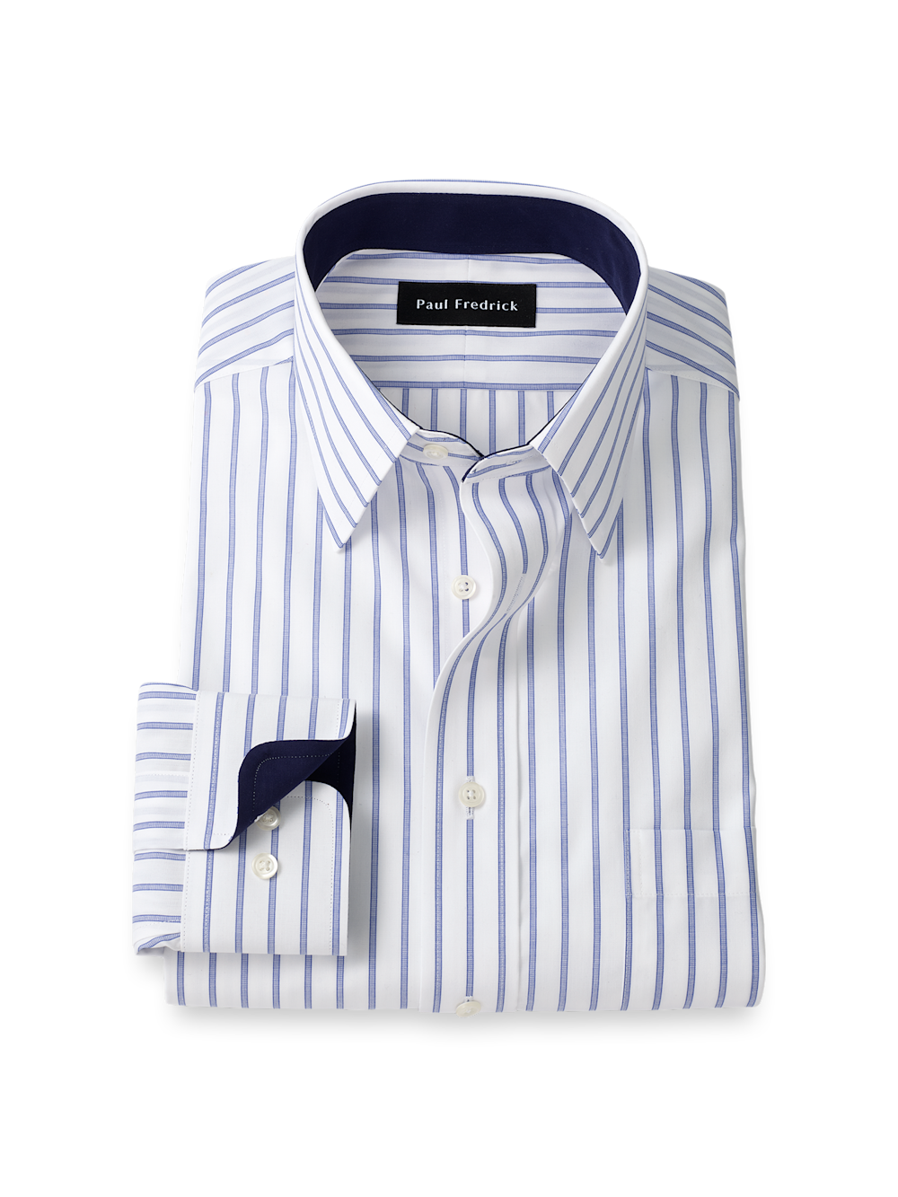 Product Image of Non-iron Cotton Stripe Dress Shirt With Contrast Trim-Blue