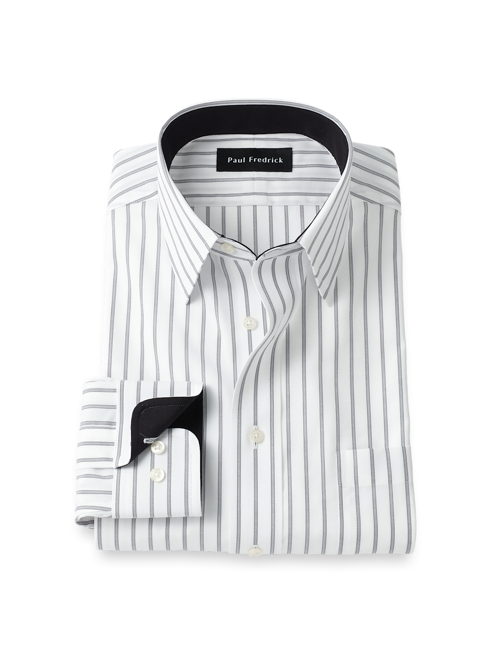 Product Image of Non-iron Cotton Stripe Dress Shirt With Contrast Trim-Black