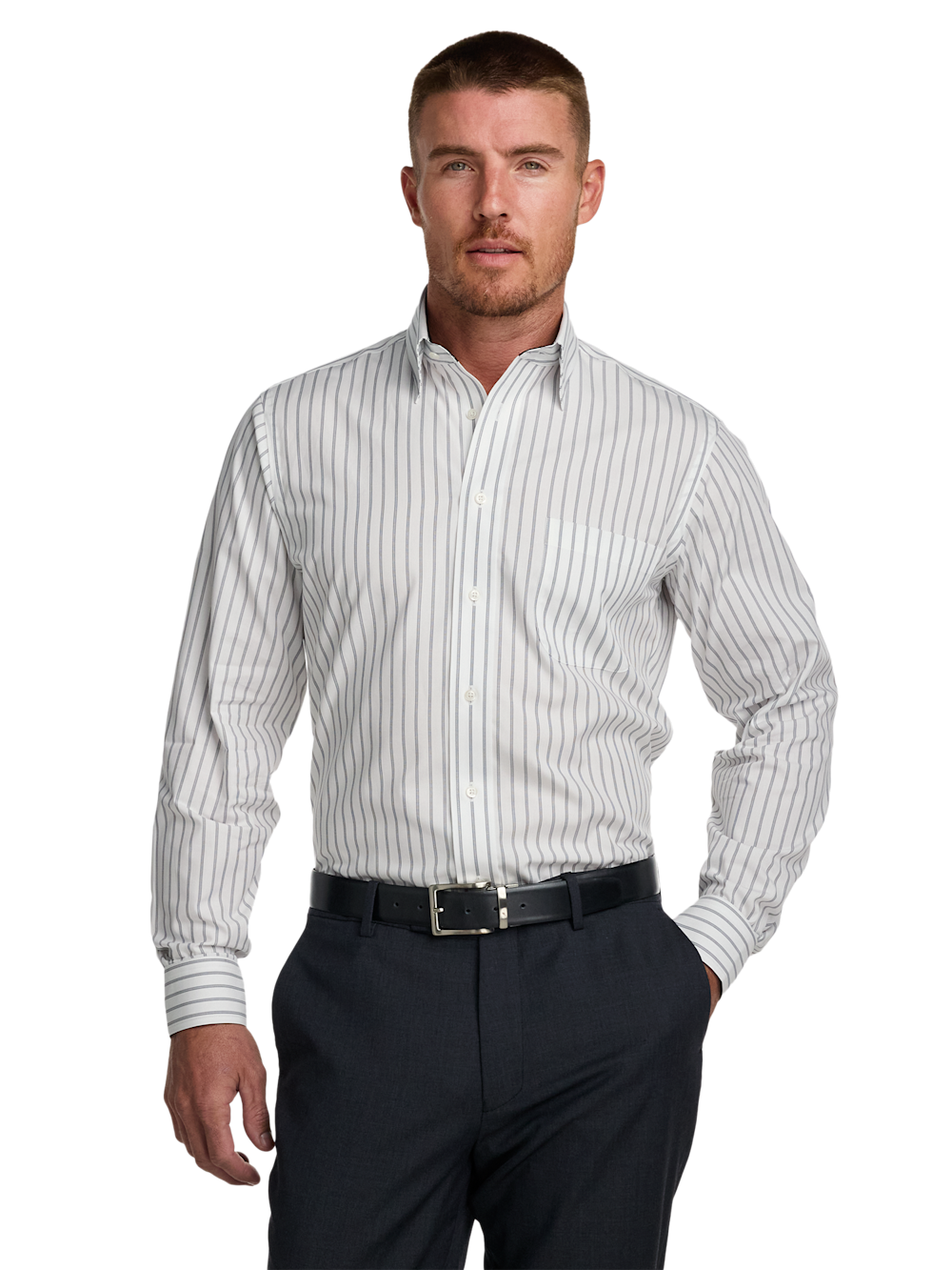 Alternate Shot of Men's Black Stripe Shirts Contrast Fabric Inside Neckband And Cuffs