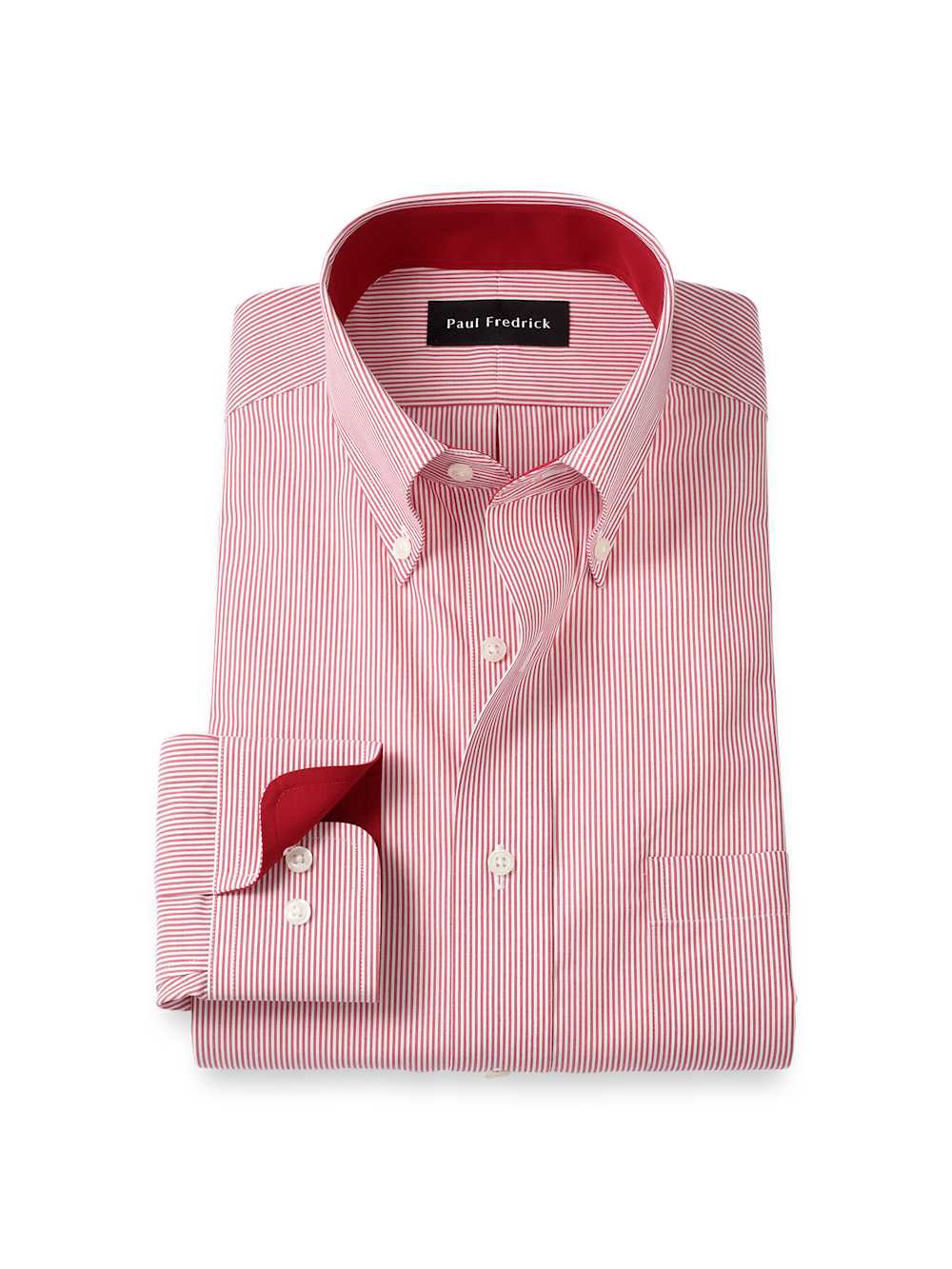 Paul Fredrick Holiday Dress Shirts Non-Iron Cotton Stripe Dress Shirt With Contrast Trim Red Classic Paul Fredrick Holiday Dress Shirts Non-Iron Cotton Stripe Dress Shirt With Contrast Trim Red Classic