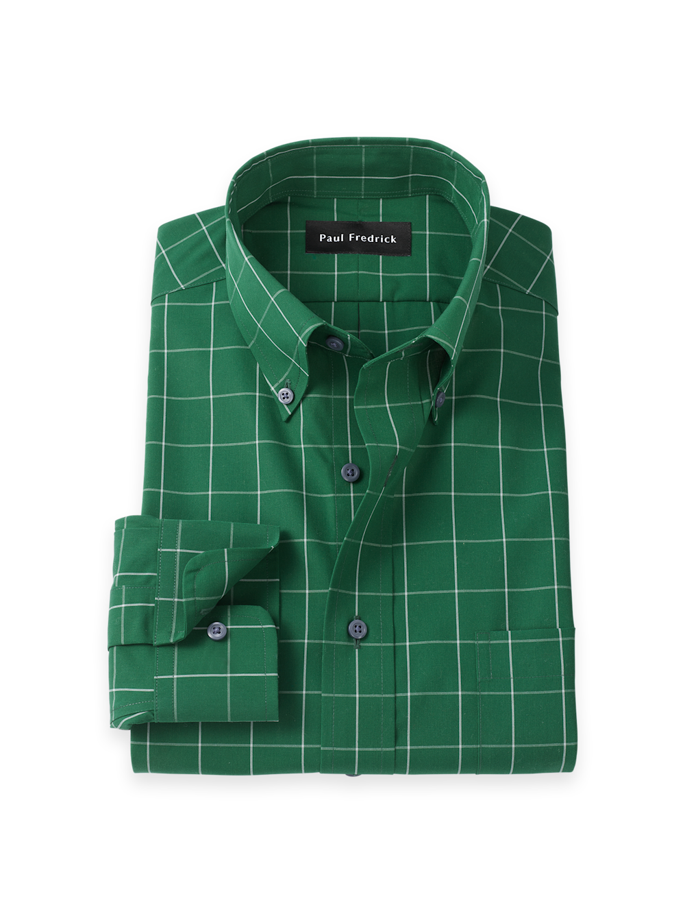 C/f Non-iron Cotton Windowpane Button Down Collar Button Cuff
