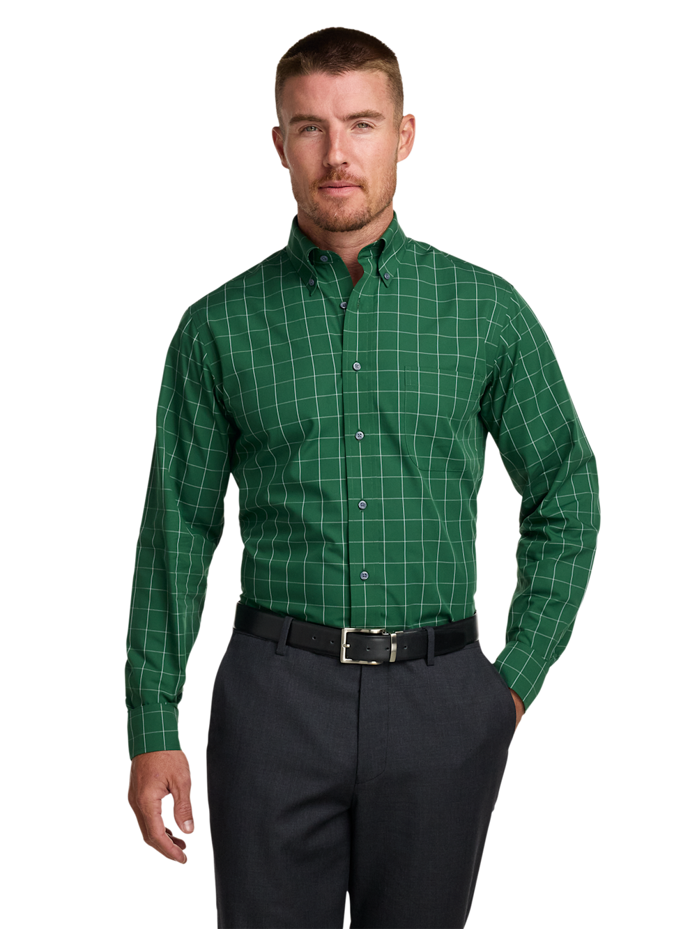 Alternate Shot of Men's Green Check Shirts No Trim Detail