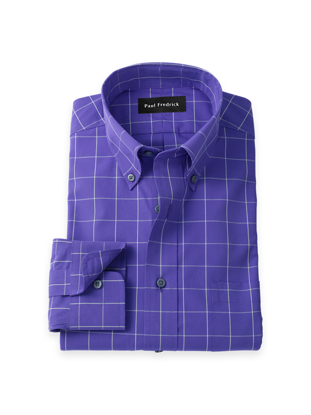 C/f Non-iron Cotton Windowpane Button Down Collar Button Cuff