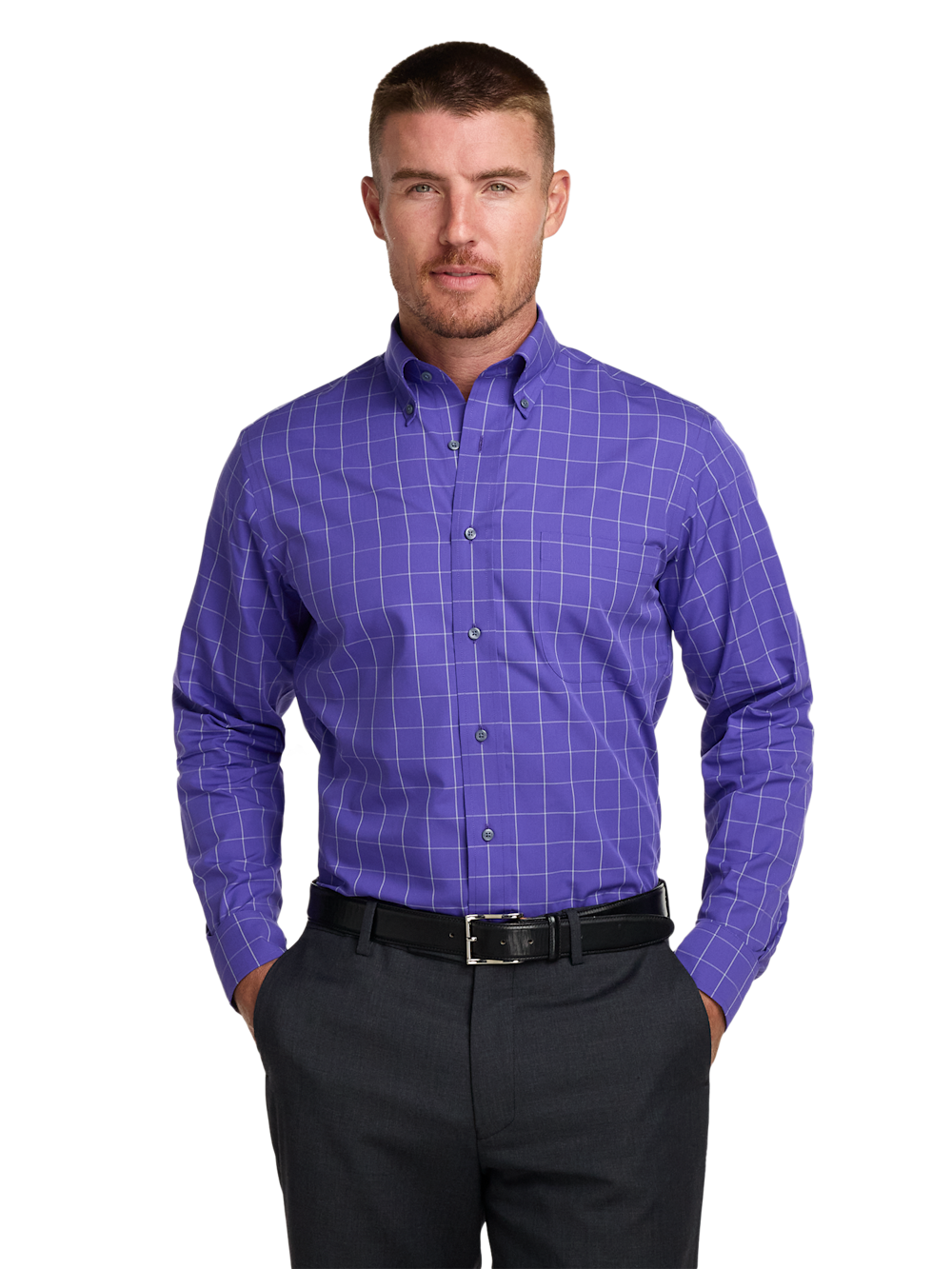 Alternate Shot of Men's Purple Check Shirts No Trim Detail