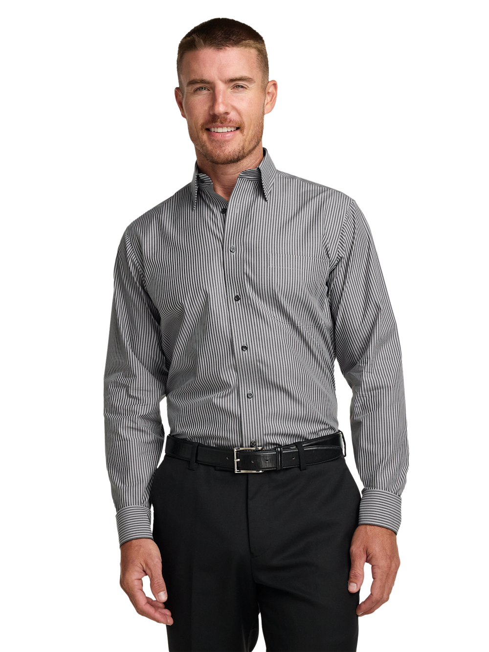 Alternate Shot of Men's Black Stripe Shirts Contrast Fabric Inside Neckband And Cuffs