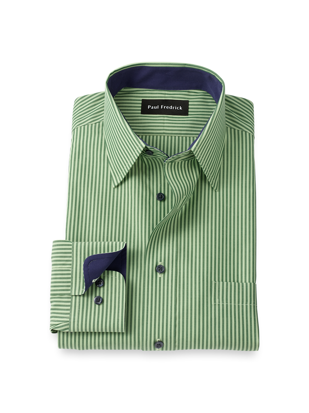 Non-Iron Cotton Stripe Dress Shirt With Contrast Trim