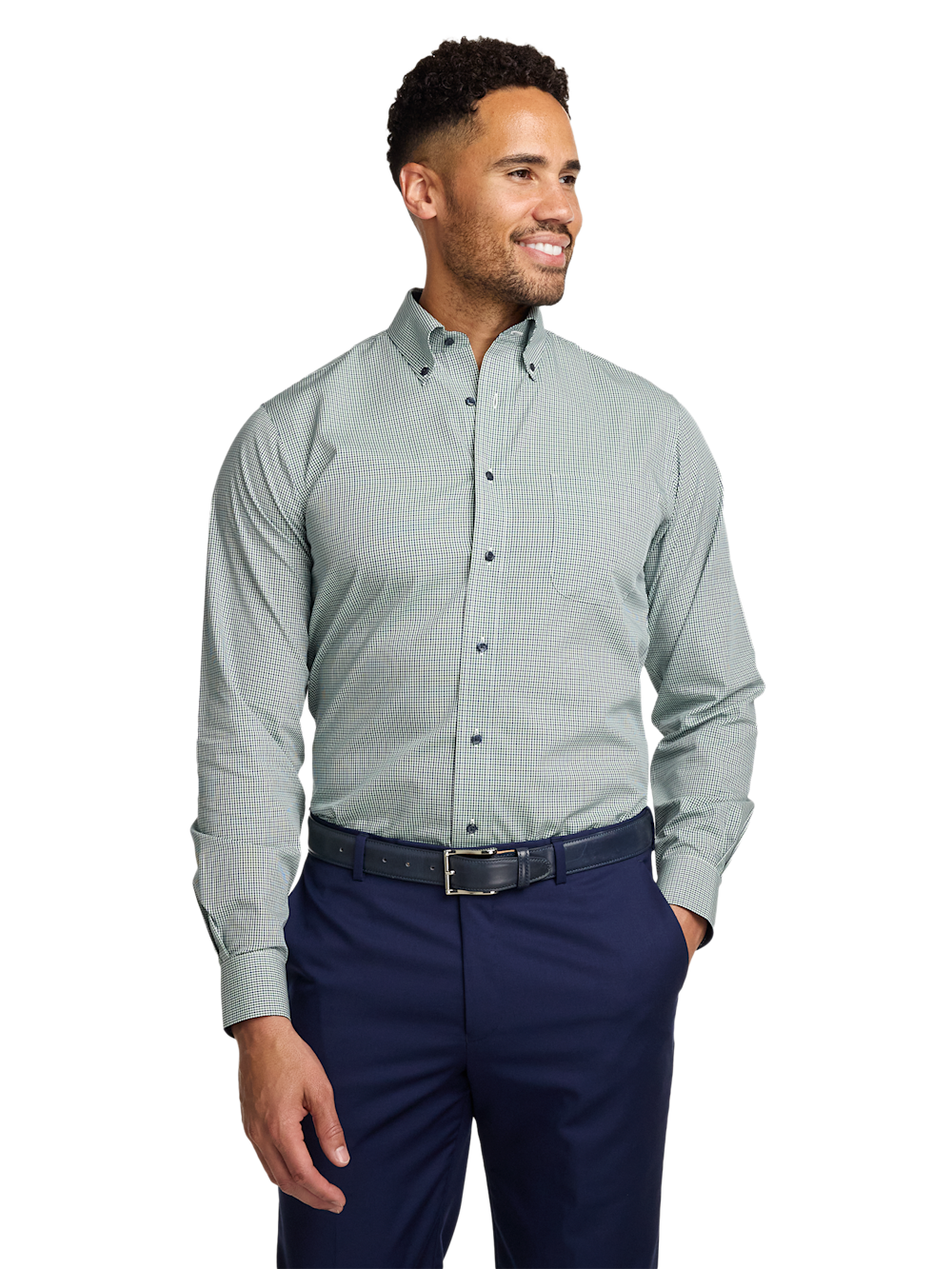 Alternate Shot of Men's Green Check Shirts Contrast Fabric Inside Neckband And Cuffs