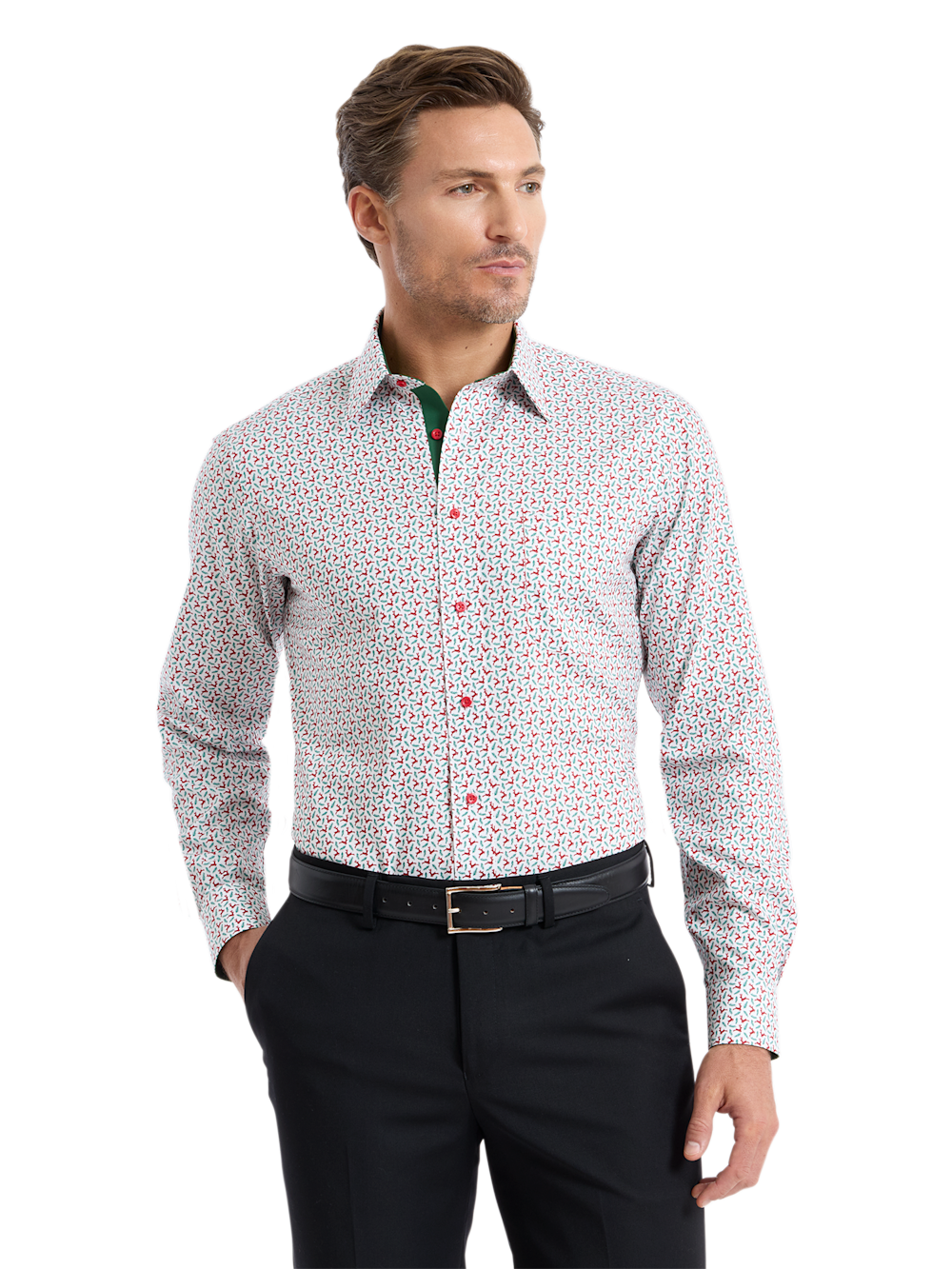 Alternate Shot of Men's red/green Shirts