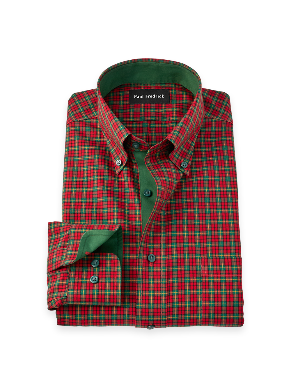 S/f Non-iron Cotton Plaid Button Down Dress Shirt With Contrast Trim