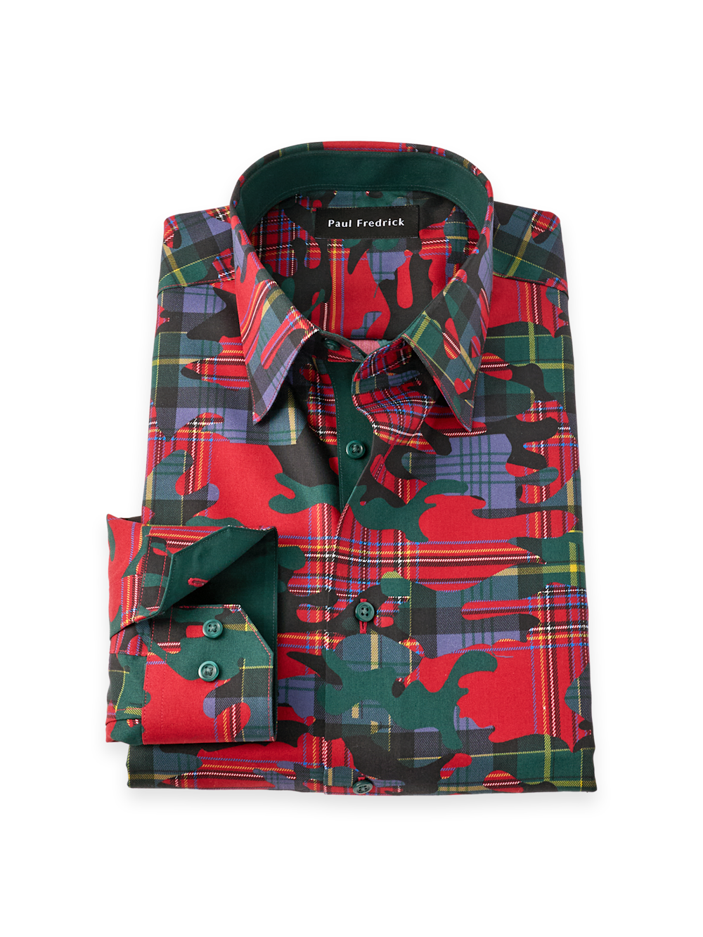 S/f Non-iron Cotton Camo Print Point Collar Dress Shirt With Contrast Trim