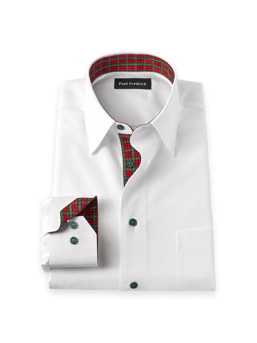S/f Non-iron Cotton Solid Point Collar Dress Shirt With Contrast Trim