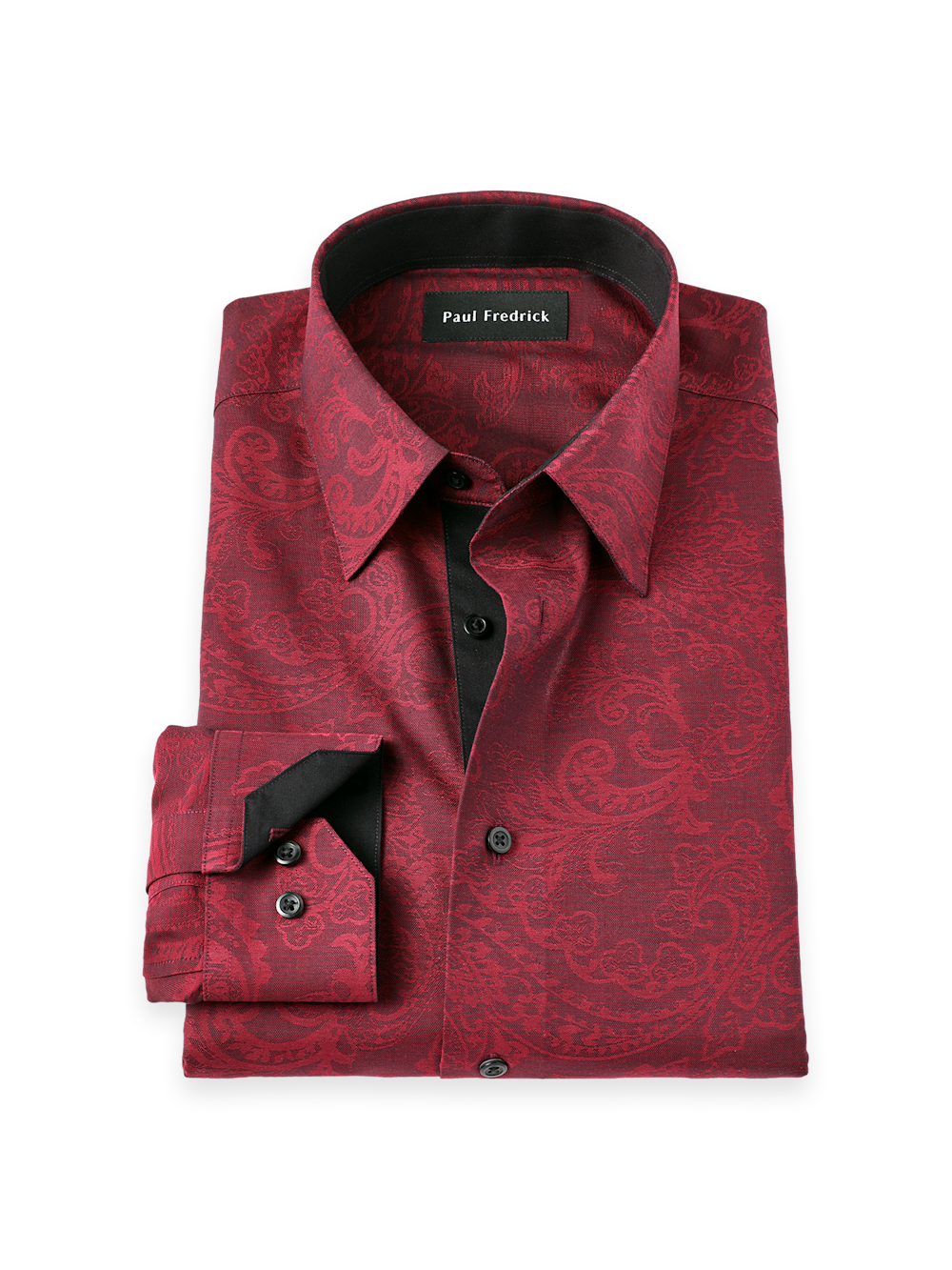 S/f Non-iron Cotton Paisley Point Collar Dress Shirt With Contrast Trim
