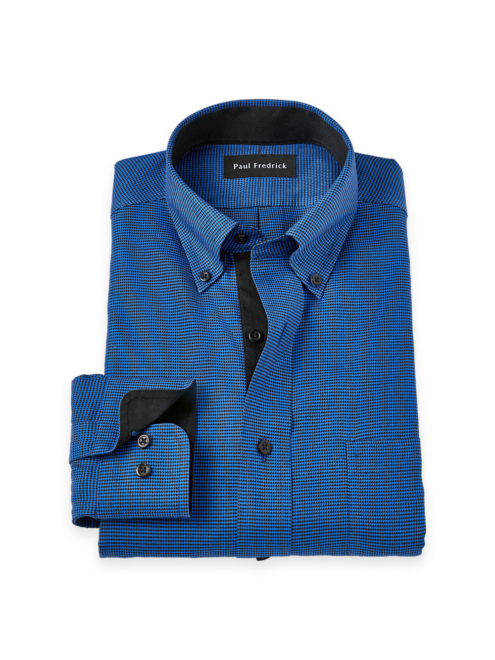 S/f Non-iron Cotton Houndstooth Button Down Dress Shirt With Contrast Trim