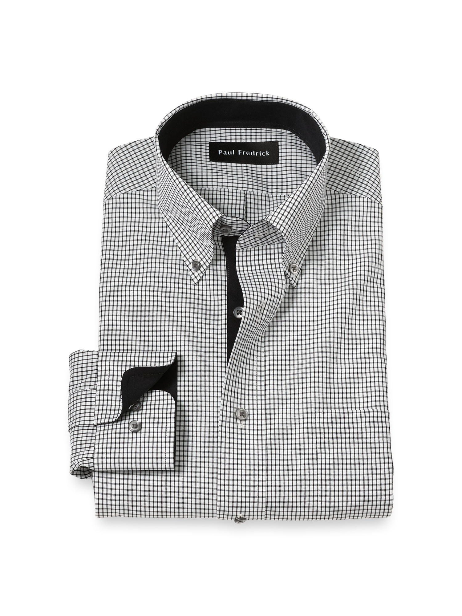 Non-Iron Cotton Check Dress Shirt With Contrast Trim Black/white