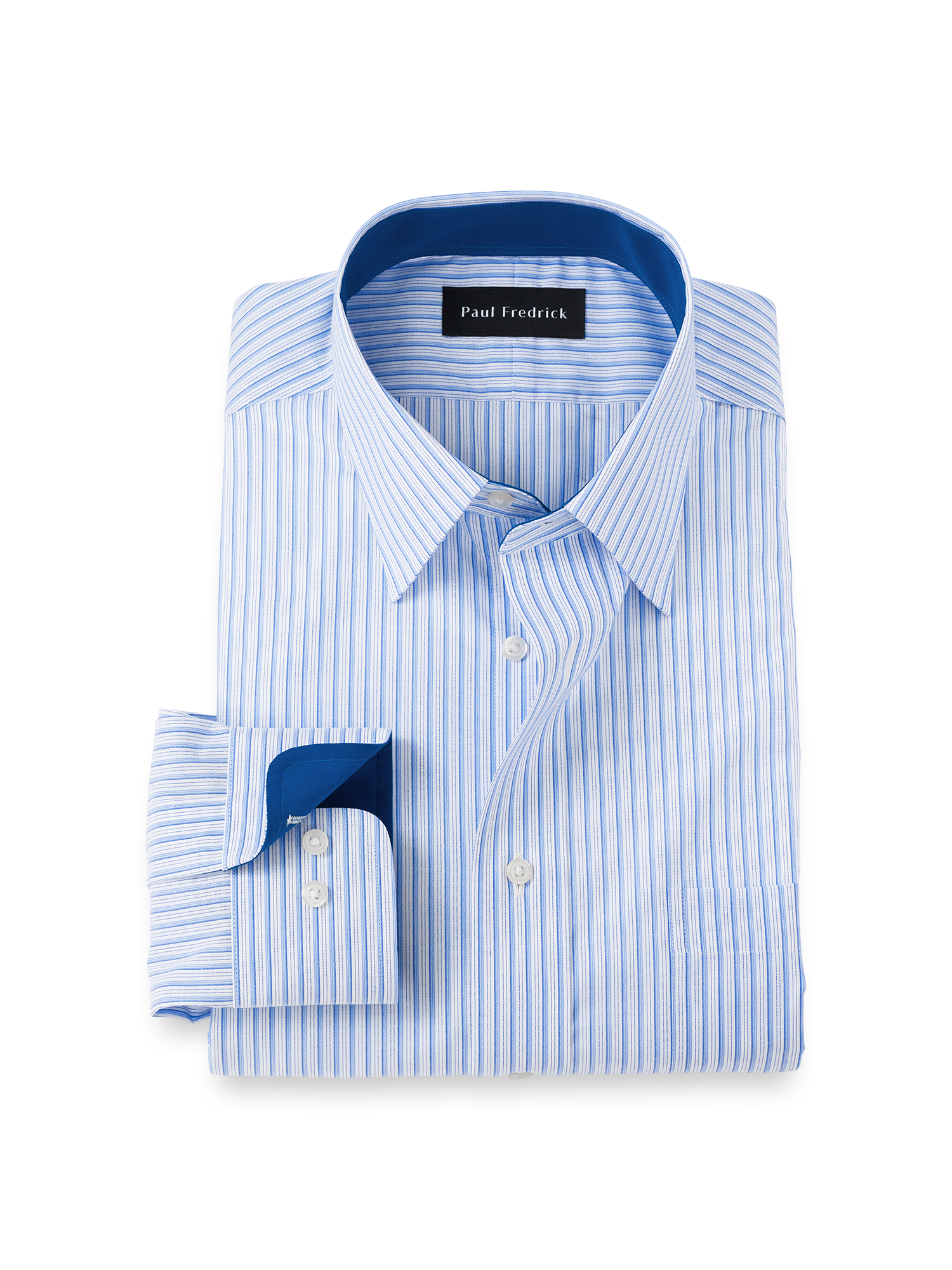 Non-Iron Cotton Stripe Dress Shirt With Contrast Trim - Blue