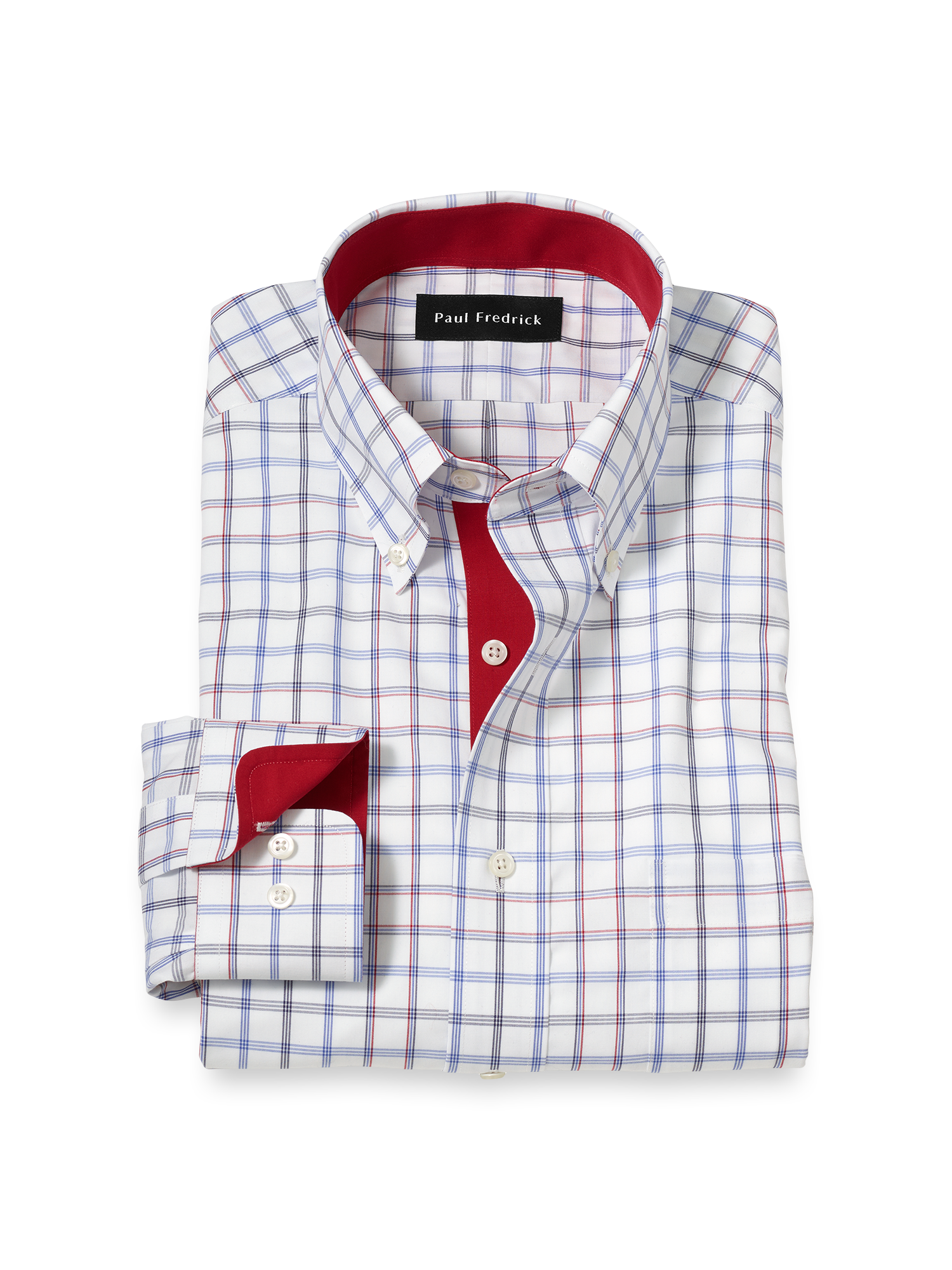 Product Image of Non-iron Cotton Check Dress Shirt With Contrast Trim-Blue/Red