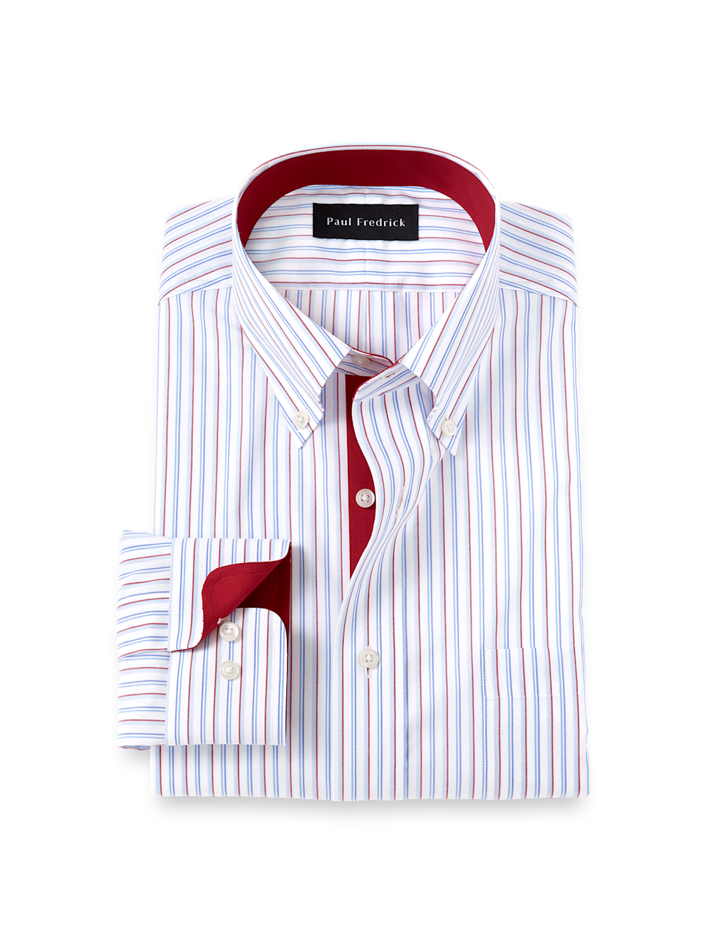 Non-Iron Cotton Stripe Dress Shirt With Contrast Trim - Blue/red