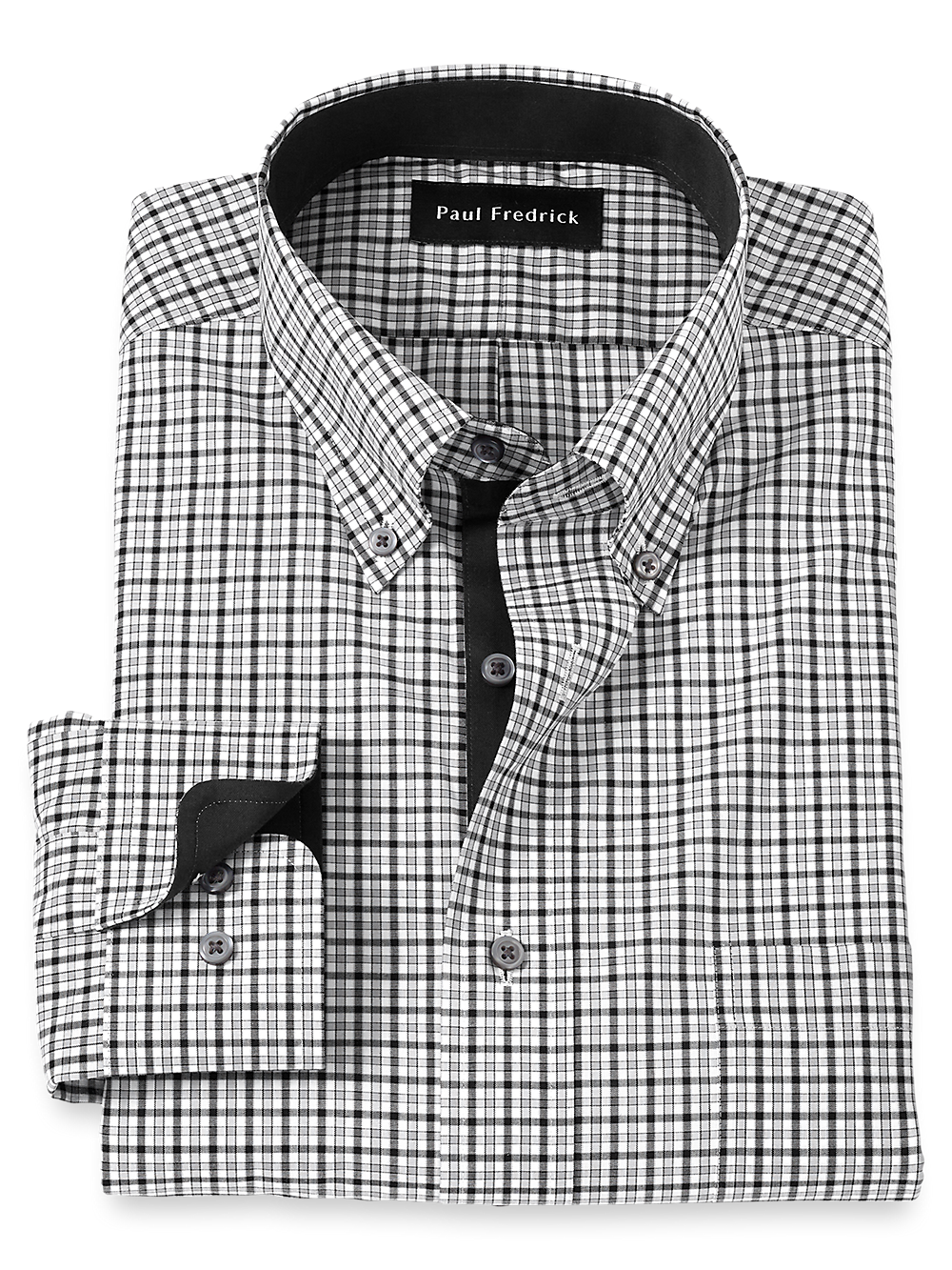 Non-Iron Cotton Check Dress Shirt With Contrast Trim - Black/grey