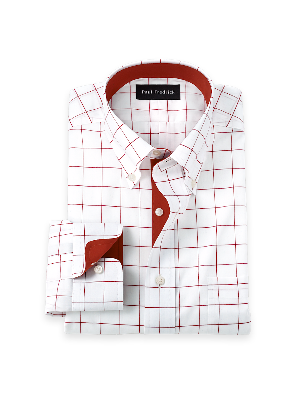 C/f Non-iron Cotton Windowpane Button Down Collar Button Cuff