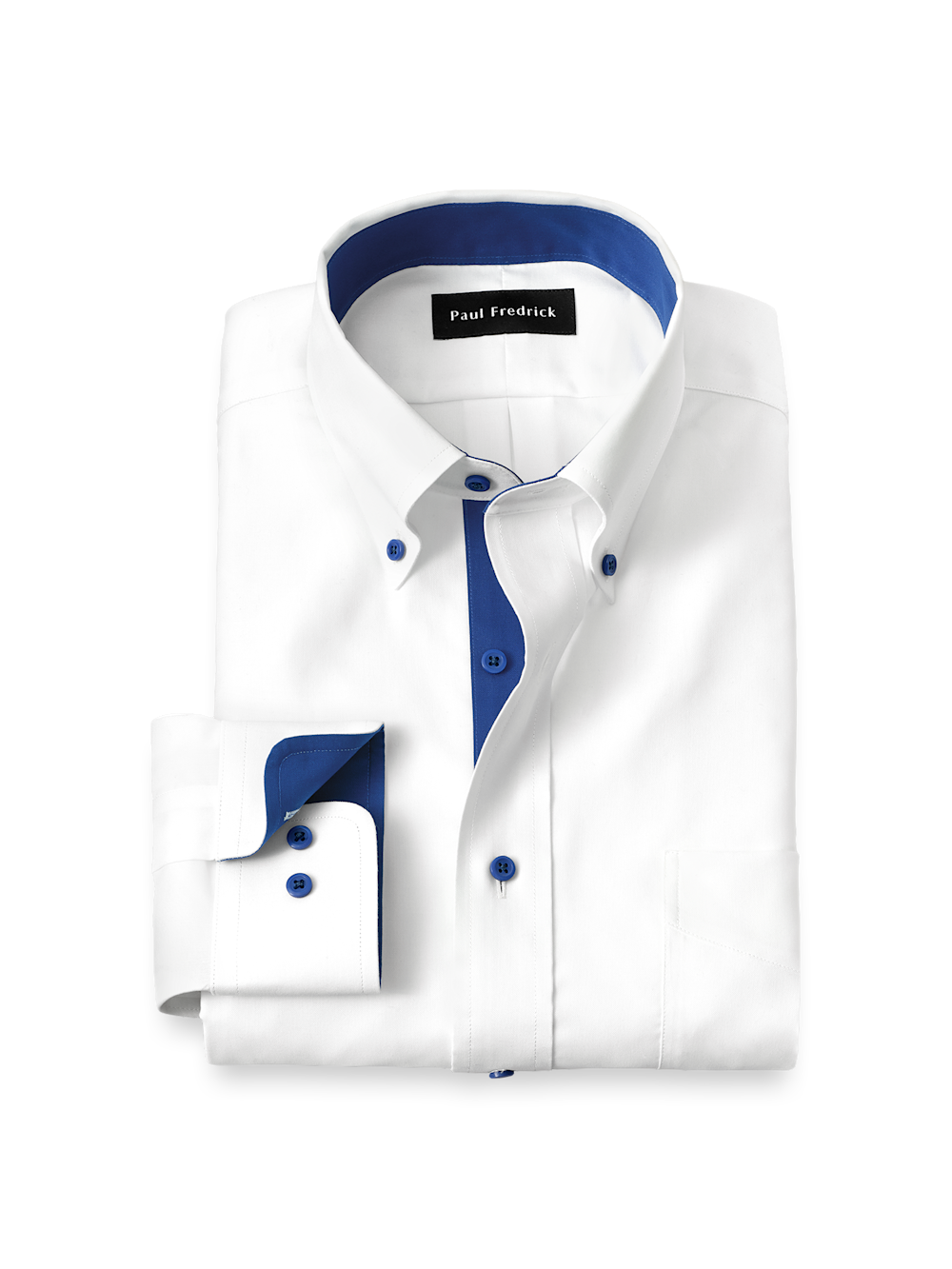 Comfort Stretch Non-Iron Solid Dress Shirt With Contrast Trim - White/cobalt Classic Fit / 19 / 36 Comfort Stretch Non-Iron Solid Dress Shirt With Contrast Trim - White/cobalt Classic Fit / 19 / 36