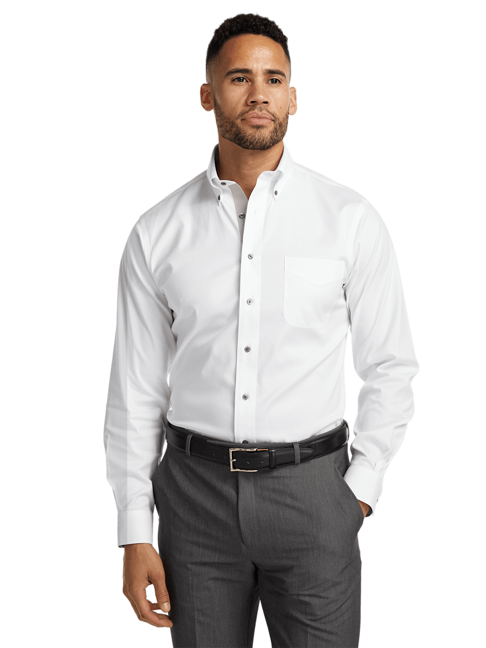 Alternate Image of Comfort Stretch Non-iron Solid Dress Shirt With Contrast Trim-1