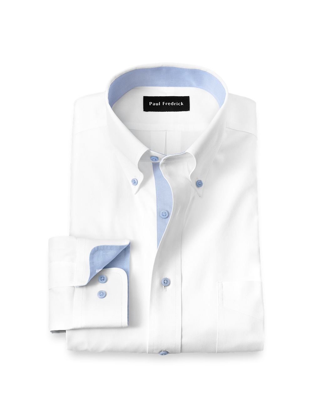 Product Image of Comfort Stretch Non-iron Solid Dress Shirt With Contrast Trim-White/Blue
