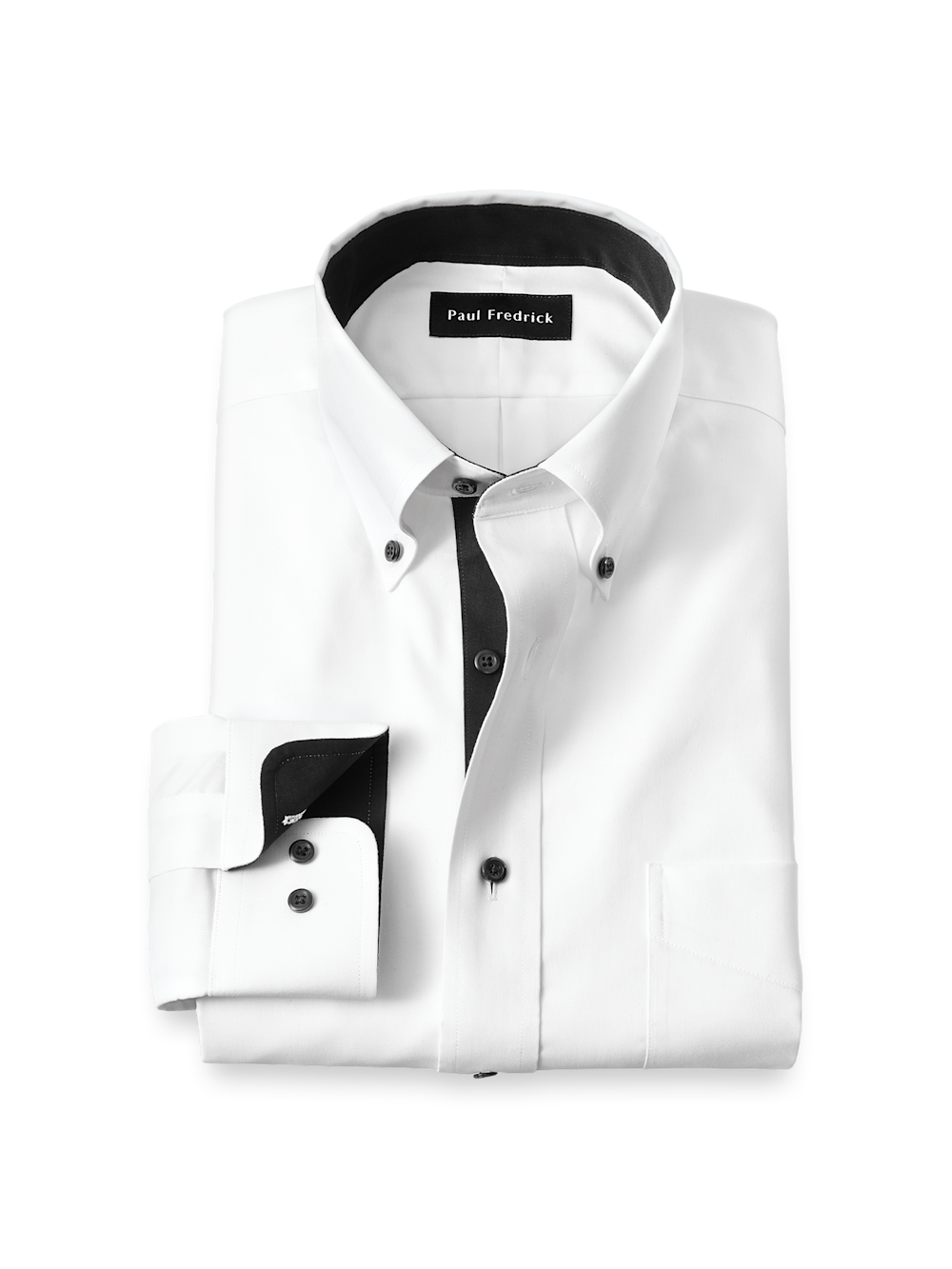 Comfort Stretch Non-Iron Solid Dress Shirt with Contrast Trim - White/Black Classic Fit / 18.5 / 38 Comfort Stretch Non-Iron Solid Dress Shirt with Contrast Trim - White/Black Classic Fit / 18.5 / 38