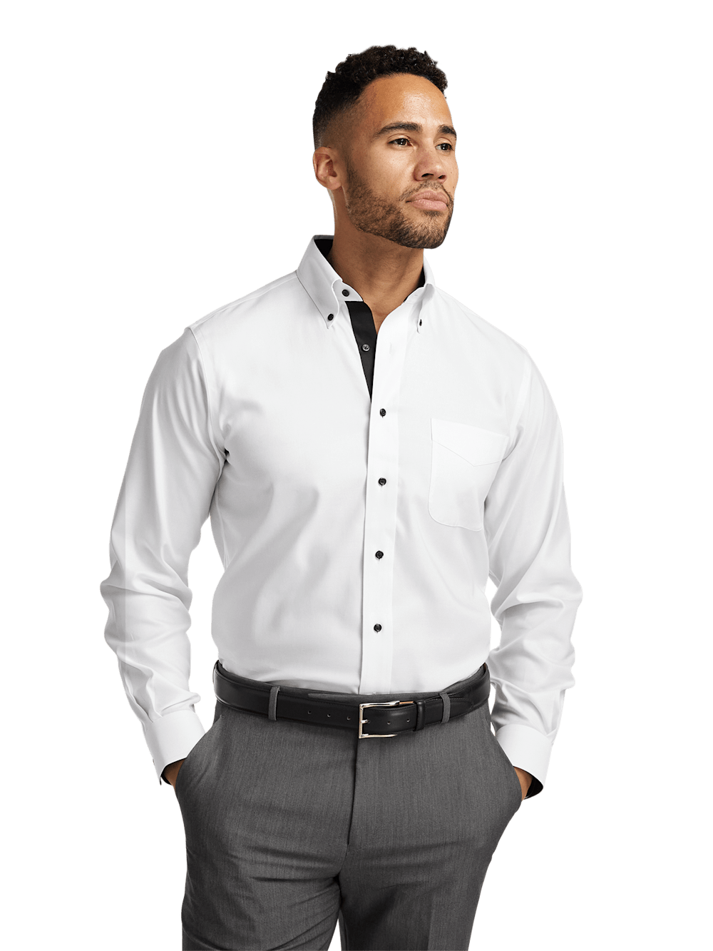 Alternate Image of Comfort Stretch Non-iron Solid Dress Shirt With Contrast Trim-1