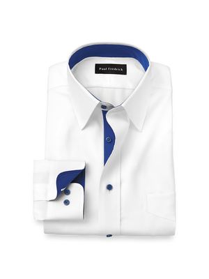 Comfort Stretch Non-Iron Solid Dress Shirt With Contrast Trim - White/cobalt