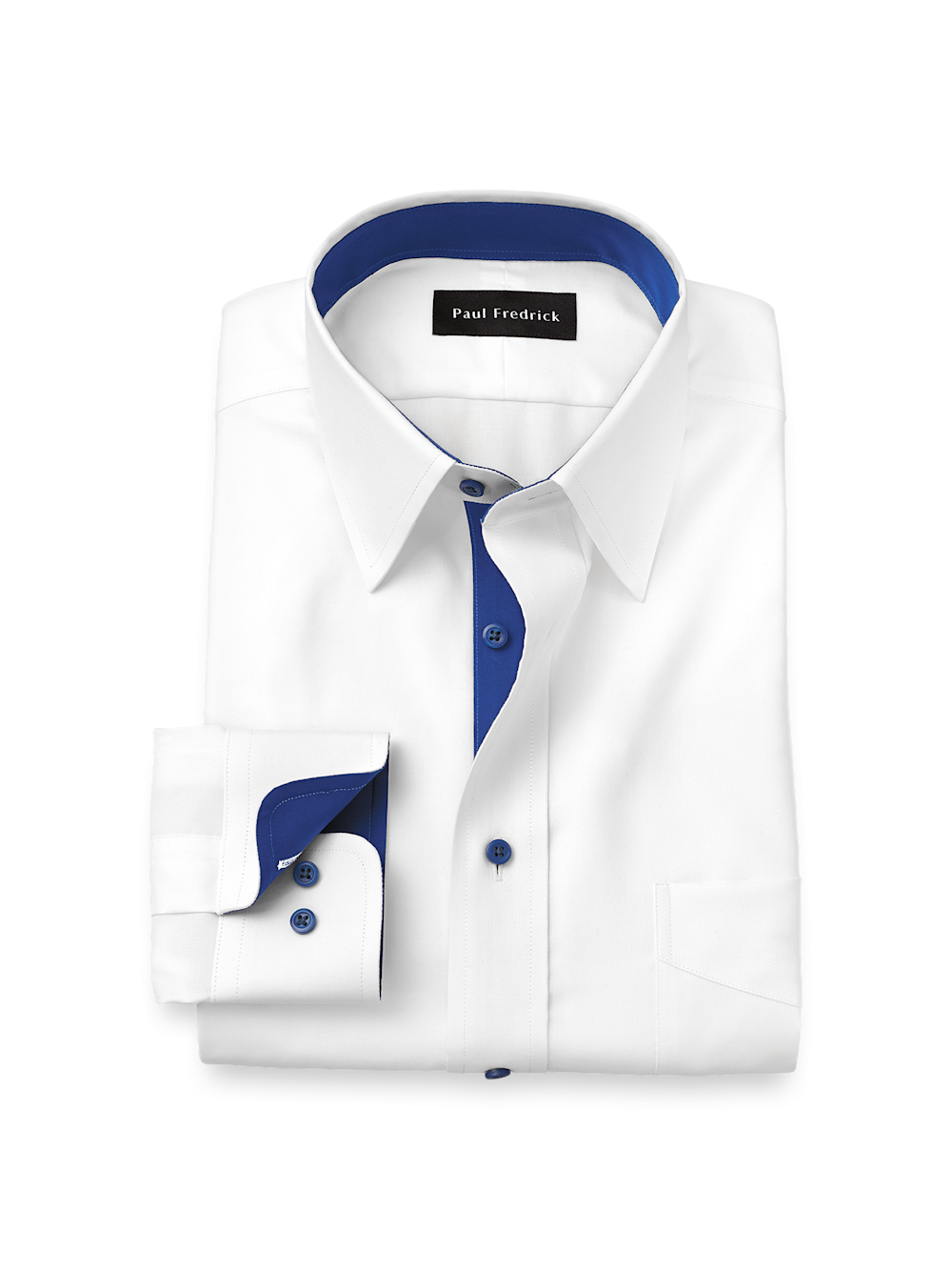 Product Image of Comfort Stretch Non-iron Solid Dress Shirt With Contrast Trim-White/Cobalt