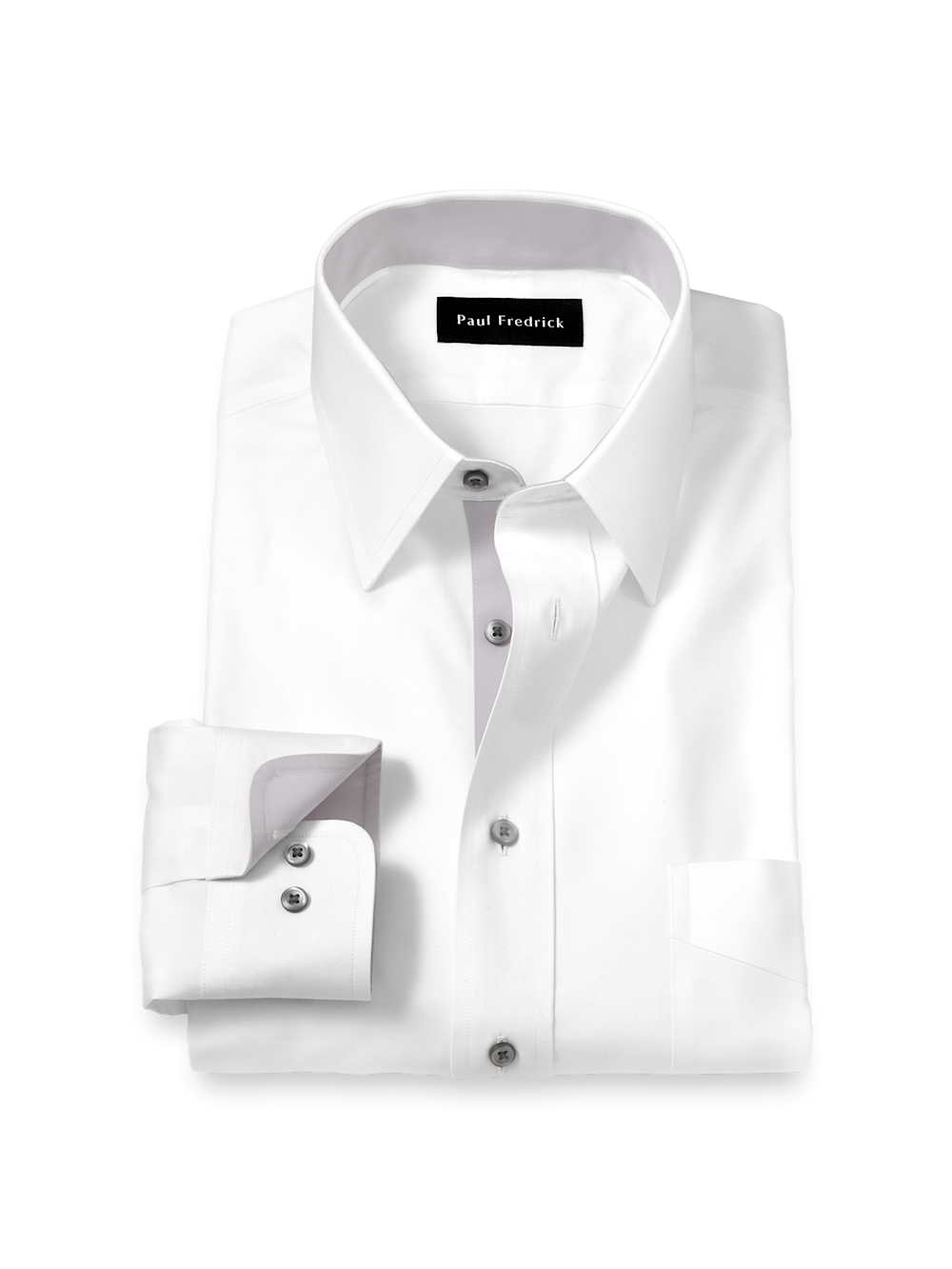 Comfort Stretch Non-Iron Solid Dress Shirt With Contrast Trim - White/grey Classic Fit / 18 / 38 Comfort Stretch Non-Iron Solid Dress Shirt With Contrast Trim - White/grey Classic Fit / 18 / 38