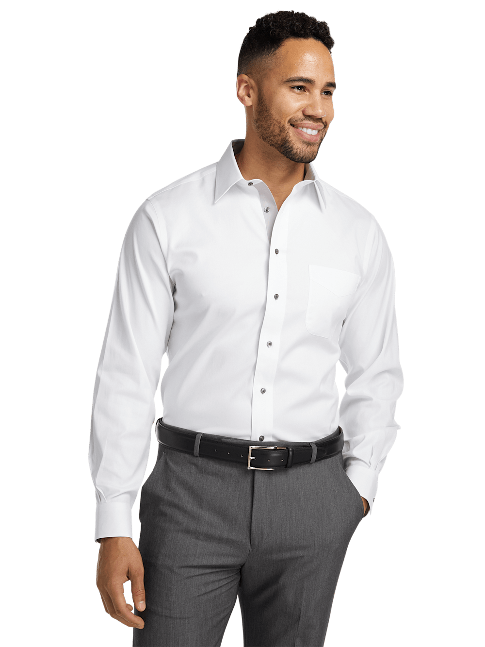 Alternate Image of Comfort Stretch Non-iron Solid Dress Shirt With Contrast Trim-1