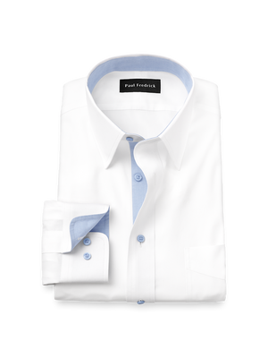 Comfort Stretch Non-Iron Solid Dress Shirt With Contrast Trim - White/blue
