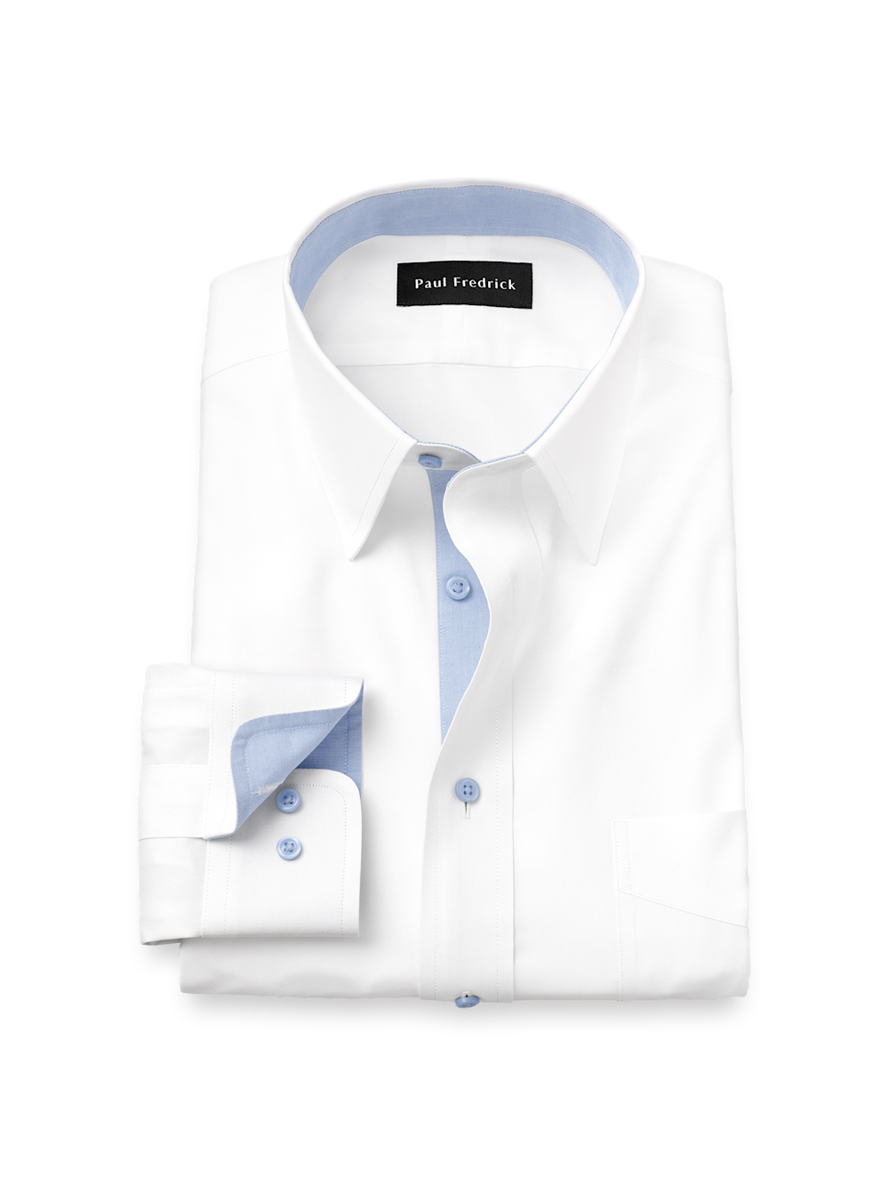 Comfort Stretch Non-Iron Solid Dress Shirt With Contrast Trim - White/blue Classic Fit / 16.5 / 34 Comfort Stretch Non-Iron Solid Dress Shirt With Contrast Trim - White/blue Classic Fit / 16.5 / 34