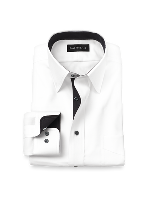 Comfort Stretch Non-Iron Solid Dress Shirt With Contrast Trim - White/black