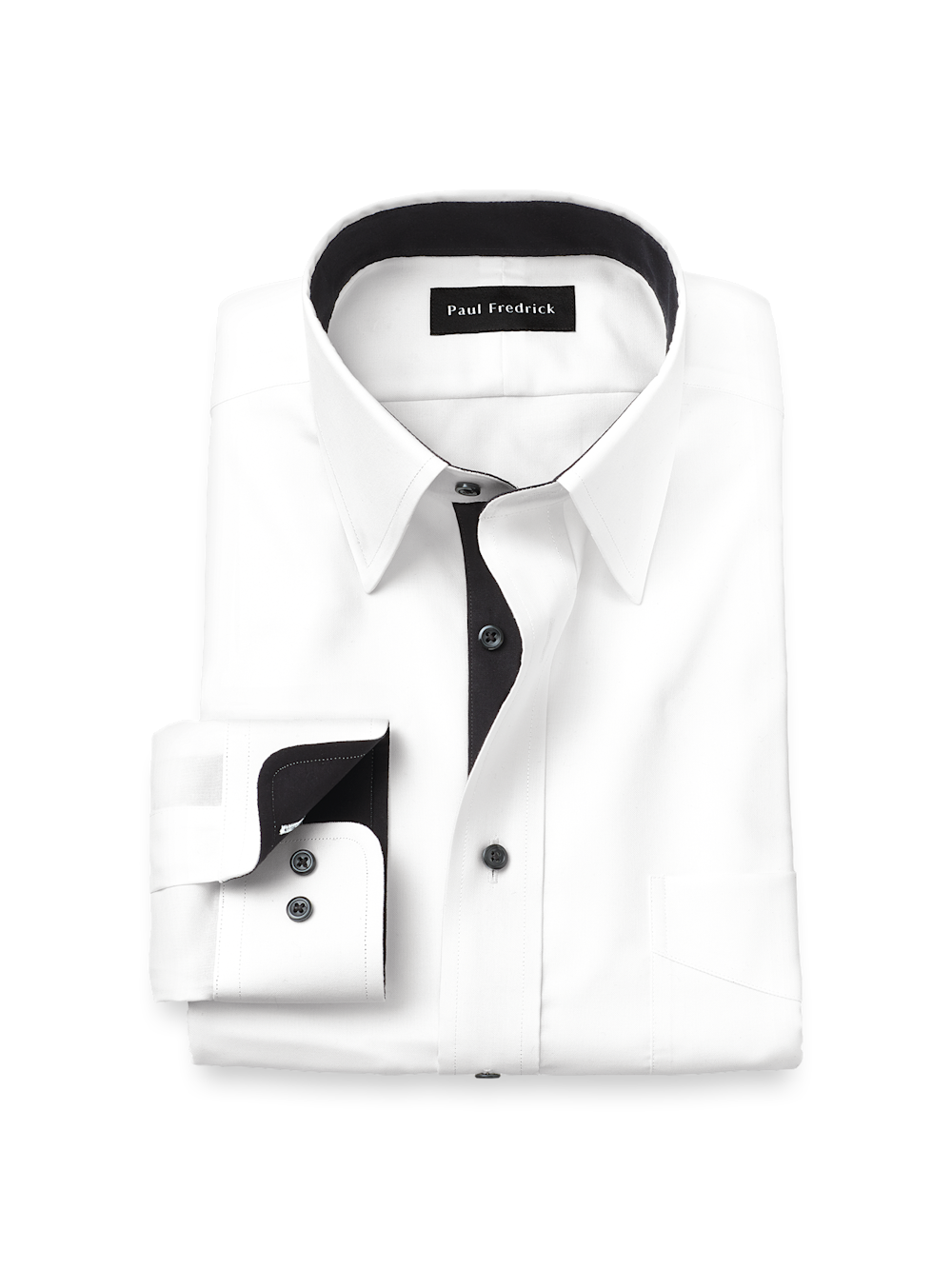 Product Image of Comfort Stretch Non-iron Solid Dress Shirt With Contrast Trim-White/Black