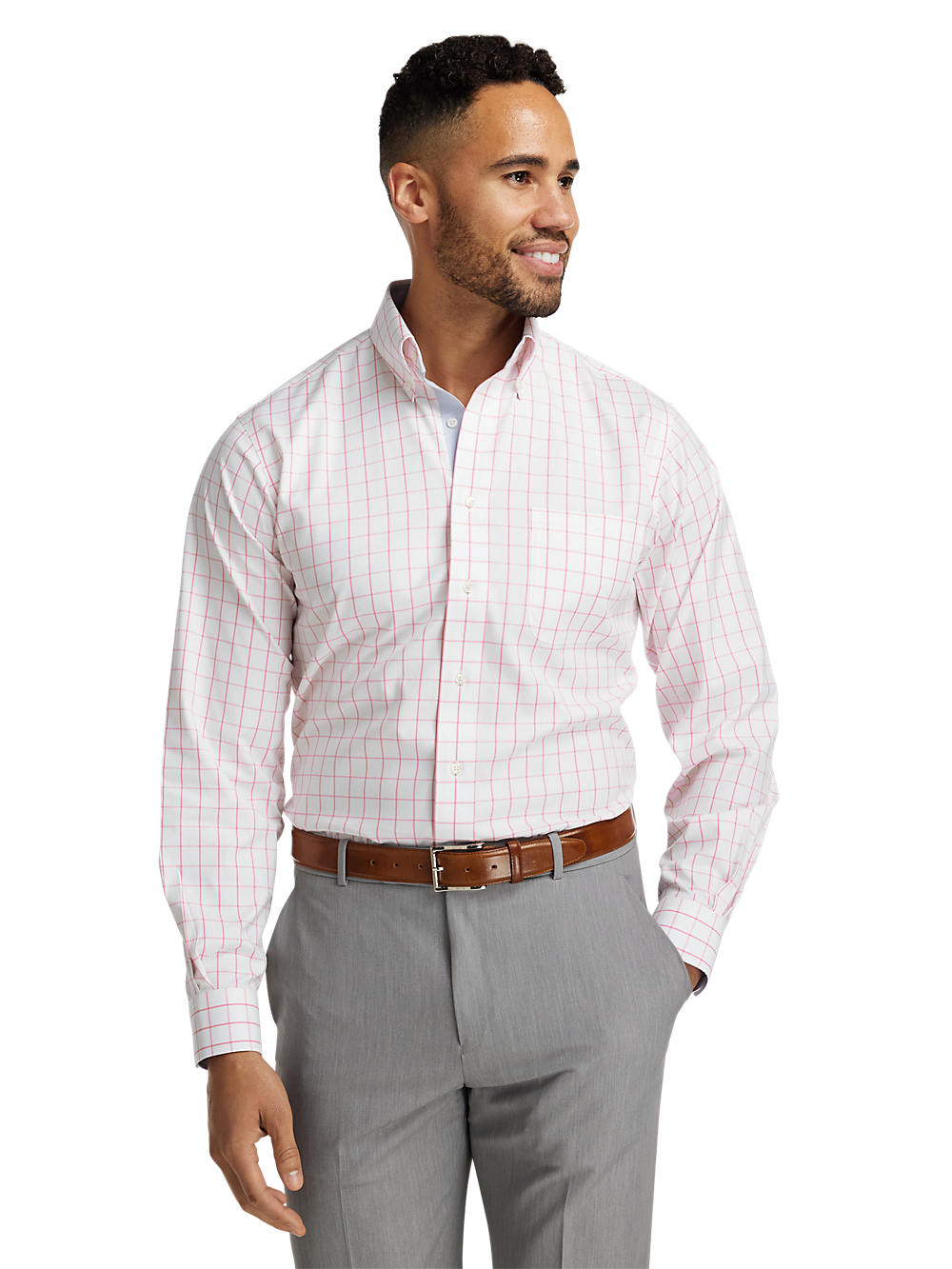 Alternate Image of Comfort Stretch Non-iron Check Dress Shirt With Contrast Trim-1