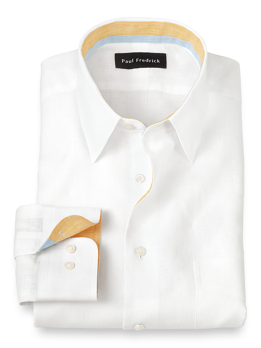 Non Iron Linen Solid Dress Shirt With Contrast Trim White Paul Fredrick