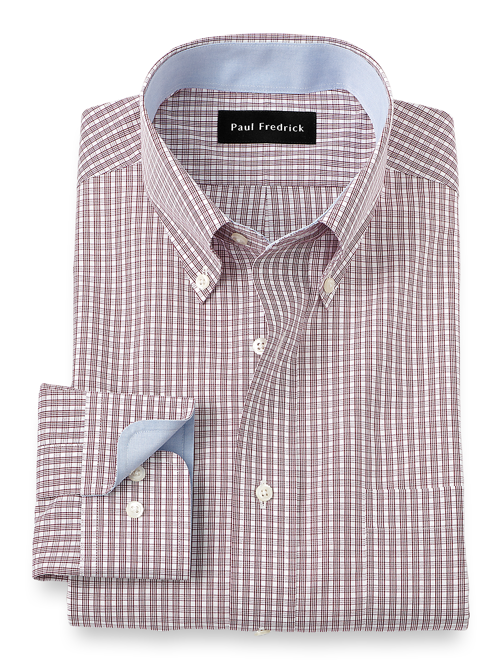 Non-Iron Cotton Plaid Dress Shirt with Contrast Trim