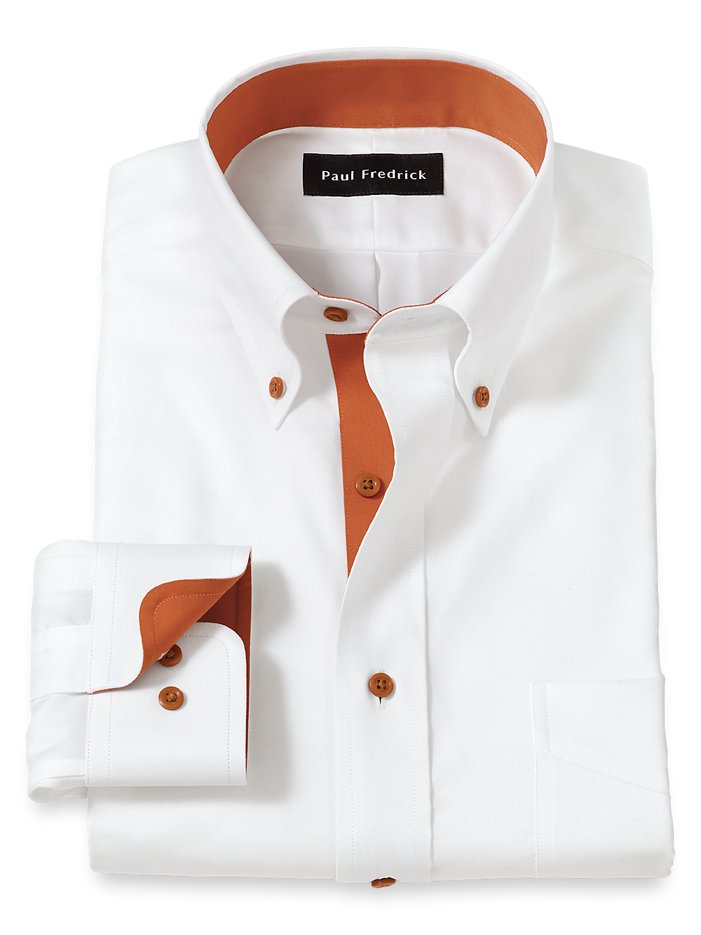 Product Image of Comfort Stretch Non-iron Solid Dress Shirt With Contrast Trim-White/Rust