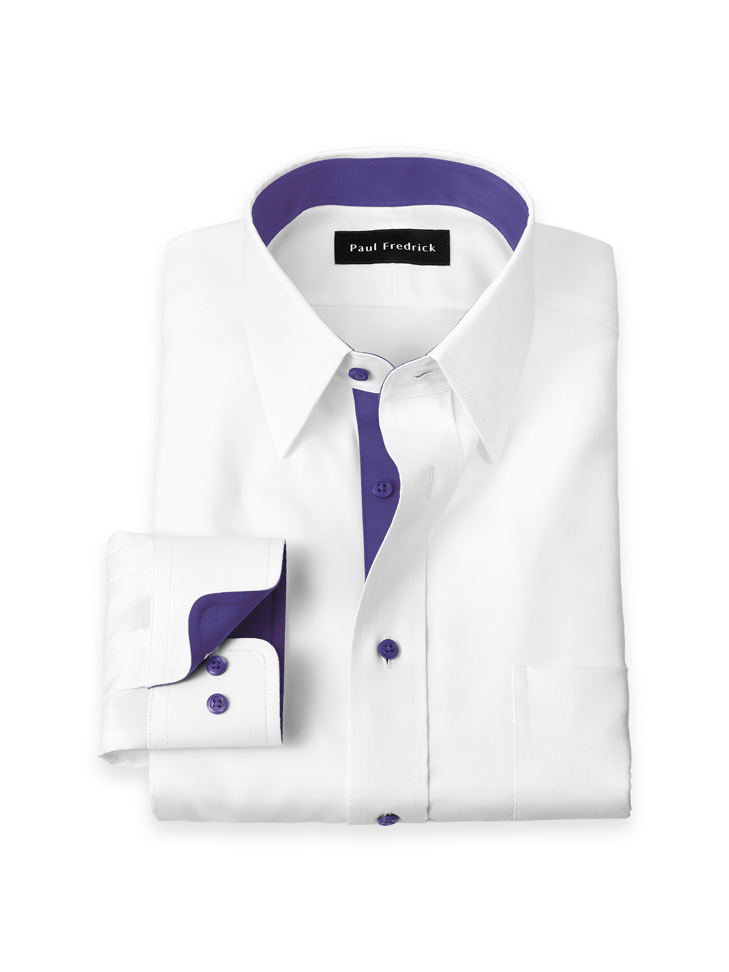 Comfort Stretch Non-Iron Solid Dress Shirt with Contrast Trim - White/Purple Classic Fit / 17 / 33 Comfort Stretch Non-Iron Solid Dress Shirt with Contrast Trim - White/Purple Classic Fit / 17 / 33