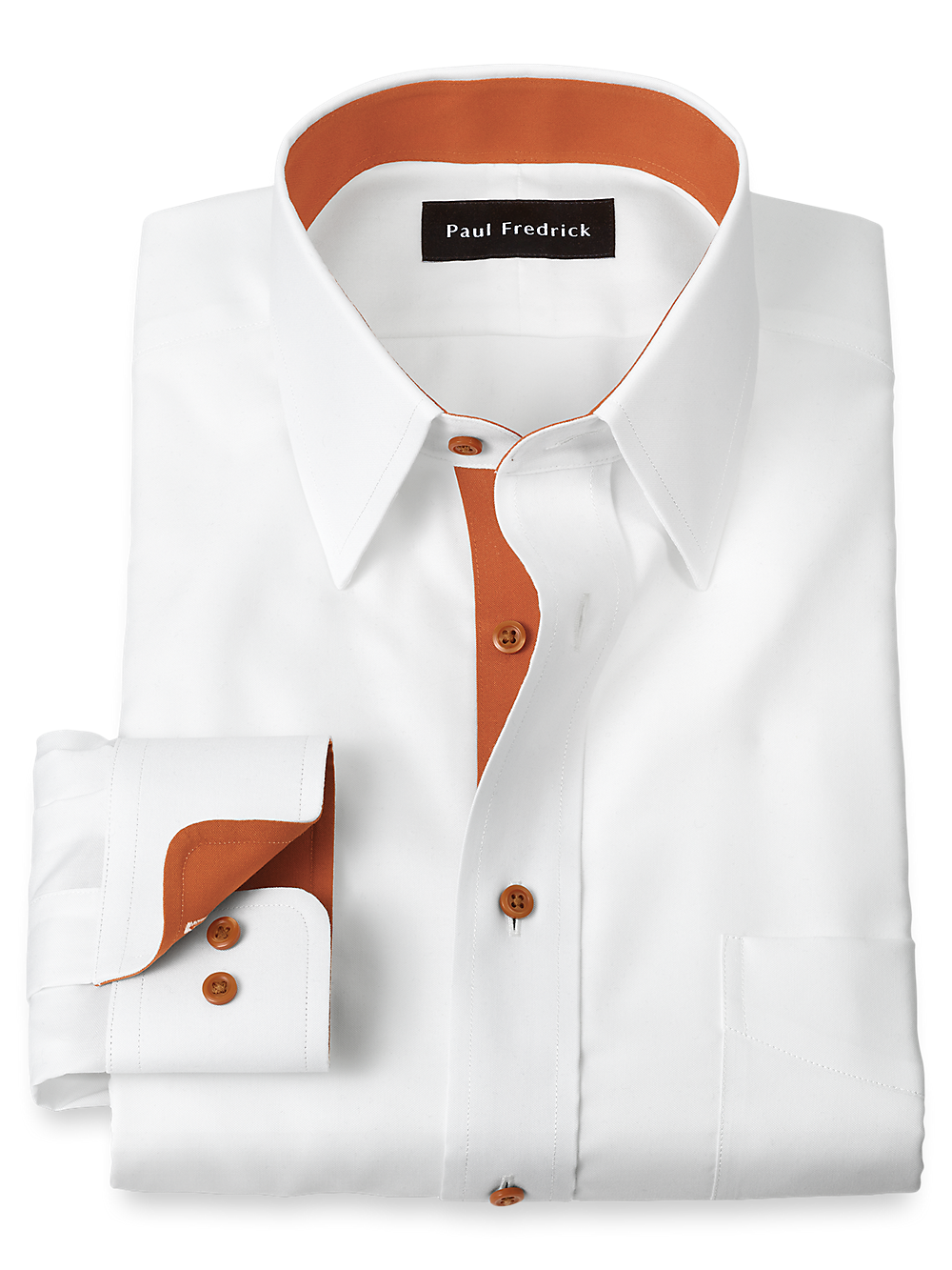 Product Image of Comfort Stretch Non-iron Solid Dress Shirt With Contrast Trim-White/Rust
